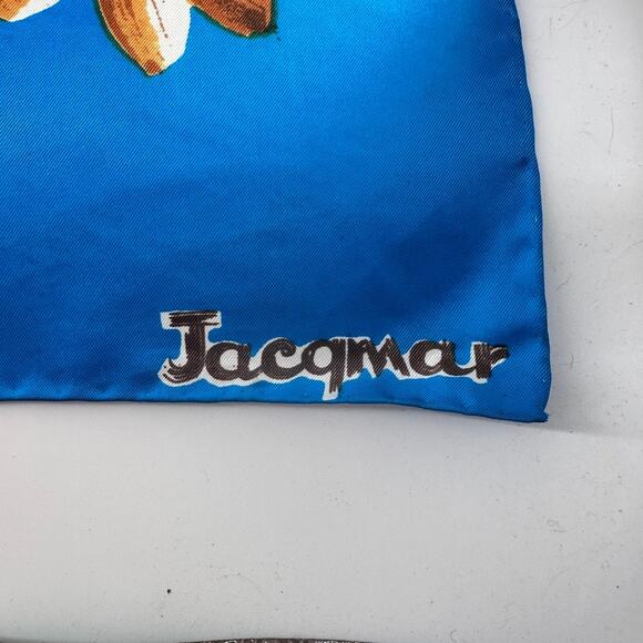 Vintage Jacqmar Floral Scarf Blue Brown Daisy Print Square 29x29 Polyester - Picture 4 of 10